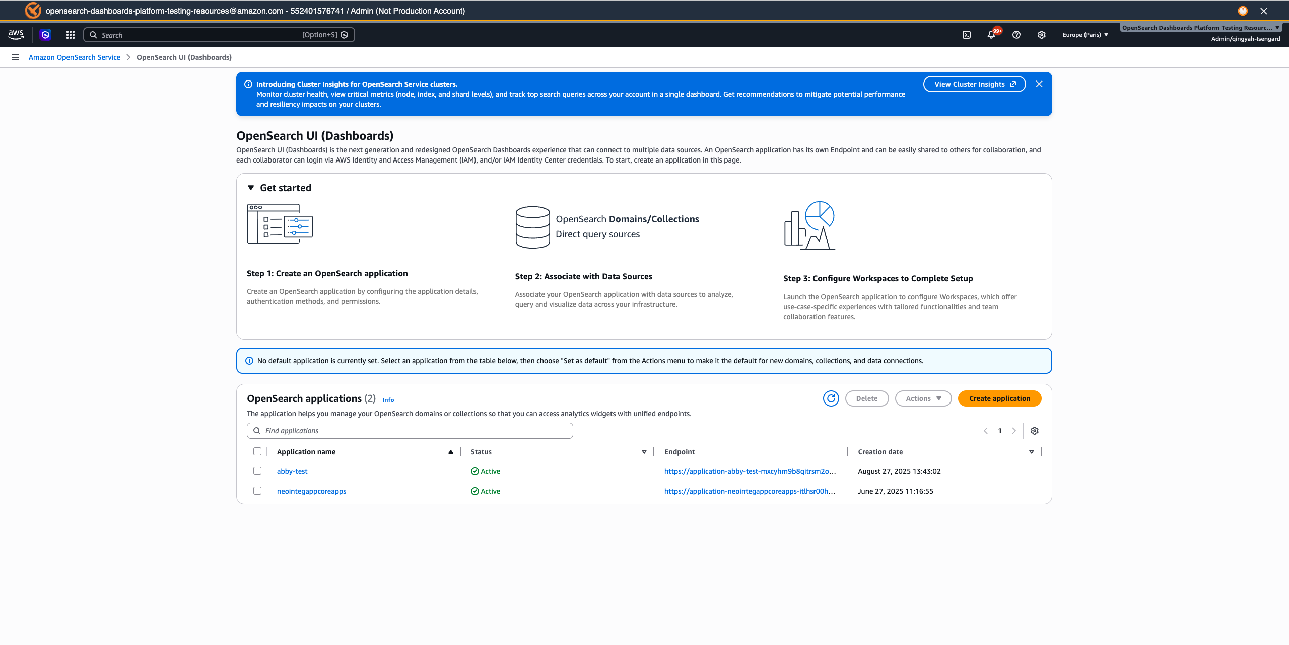 OpenSearch UI Landing Page